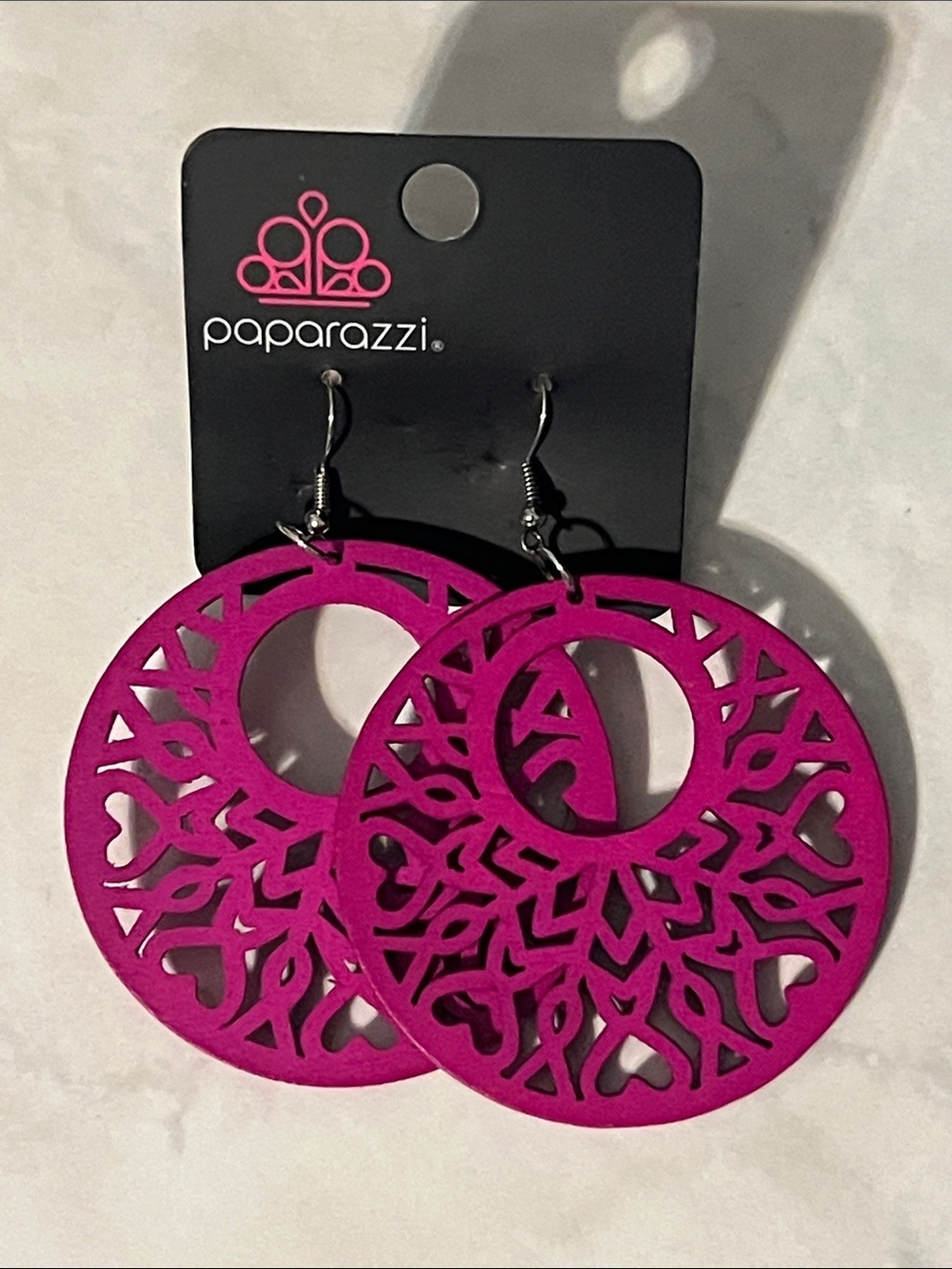 Paparazzi Magenta Filigree Circle Drop Earrings